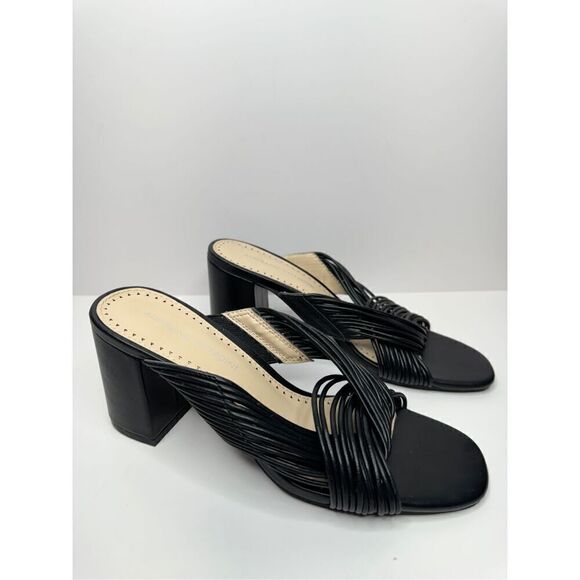 Adrienne Vittadini Sandals Size 7 Black Slip On Open Toe Block Heel Mules - Picture 2 of 10